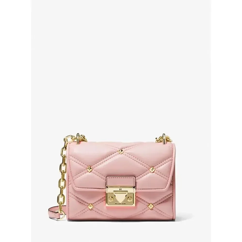 NWT MICHAEL KORS Serena Small Flap Studded Crossbody Bag in Powder Blush